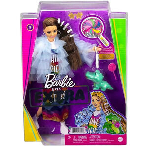 NEW Barbie Extra Doll & Accessories #9 Long Brunette Hair & Pet Crocodile 3+